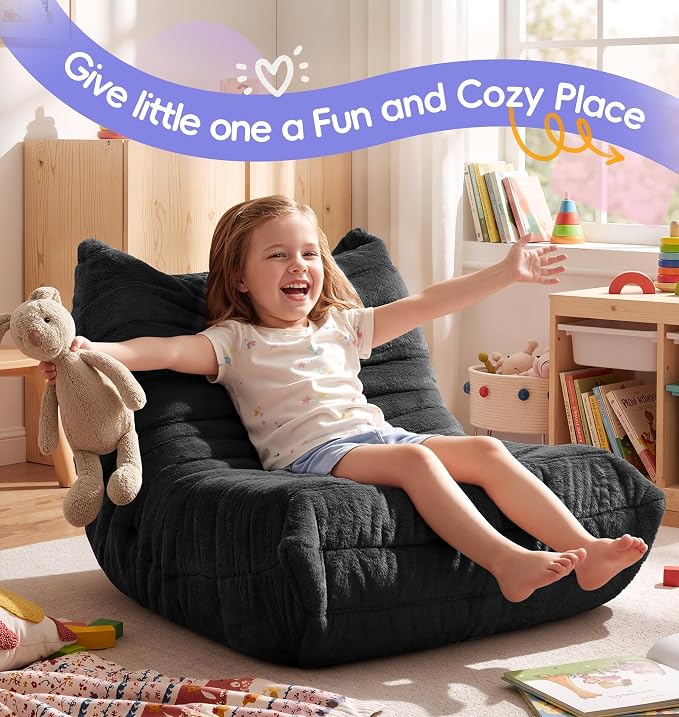 Hobestluk Small Bean Bag Chair Fireside Floor Chair BeanBag Couch Togo Sofa | Ergonomic Design,Memory Foam,No Assembly,Faux Fur Comfy Lounger with Back Support for Gaming Classroom | Black Plush Small - Image 9
