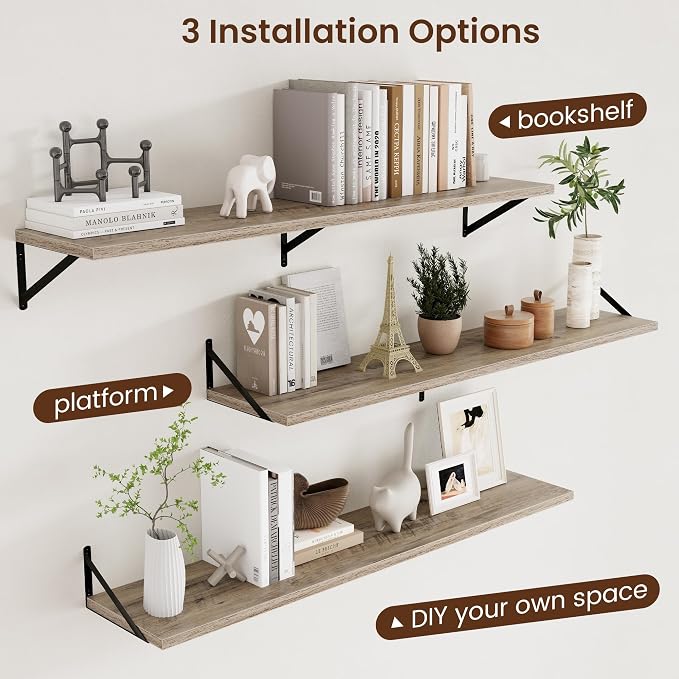 Axeman 12 Inch Deep Floating Shelves for Wall - 55 Inch Wide x 12 Inch Deep Wall Shelves Set of 2 - Rustic Grey Wood Floating Shelves for Living Room - Image 4