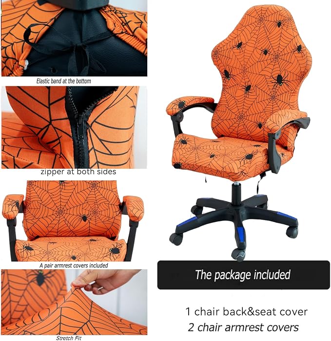 Gaming Chair Covers Slipcovers, Stretch Removable Washable Computer Reclining Gaming Chair Protector Slipcovers with Armrest Cover (No Chairs) (Halloween-Spider Web01) - Image 7
