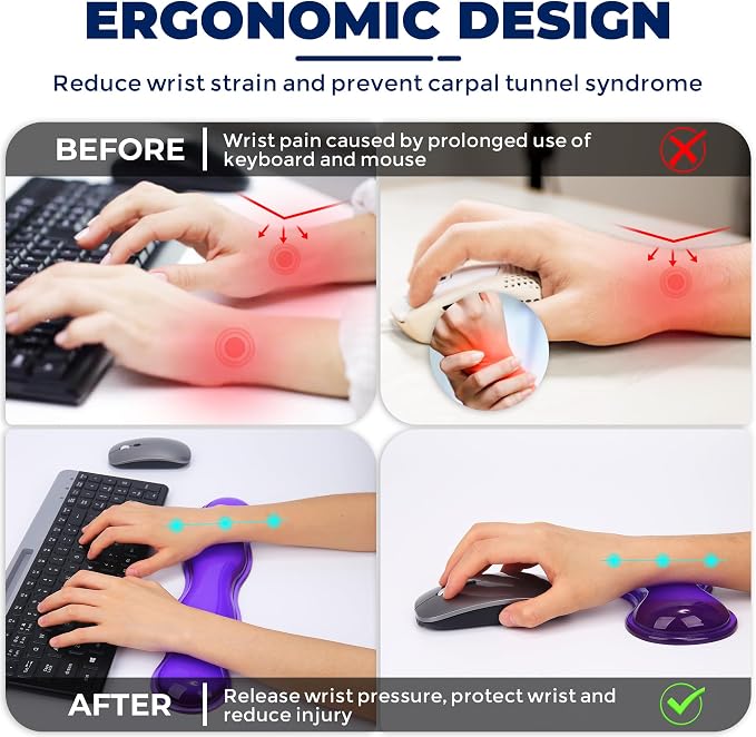 Gel Wrist Rest for Keyboard and Mouse, Wrist Rest for Keyboard, Mouse Wrist Support, Pain Relief, Cool Touch, Non-Skid, Keyboard and Mouse Wrist pad Set - Image 3