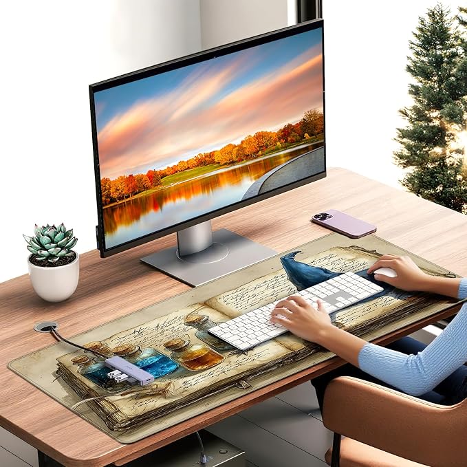 Large Gaming Mouse Pad, Wizard Spellbook Design, 35.4 x 15.7 Inches, Extended Desk Mat - Image 2
