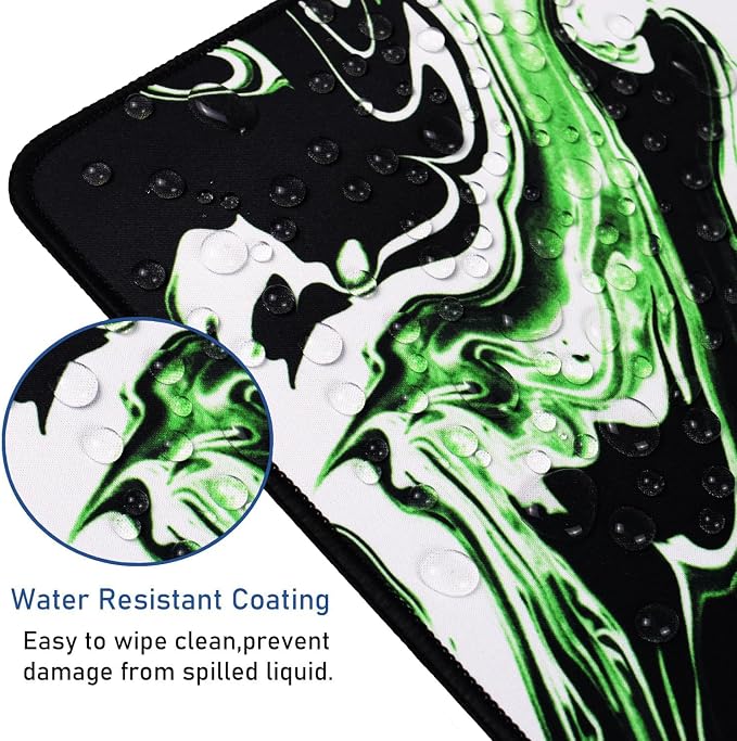 Large Extended Mouse Pad with Stitched Edges, Durable Non-Slip Natural Rubber Base, Waterproof Computer Keyboard Pad Mat for Esports Pros/Gamer/Desktop/Office/Home - Marble Green - Image 4