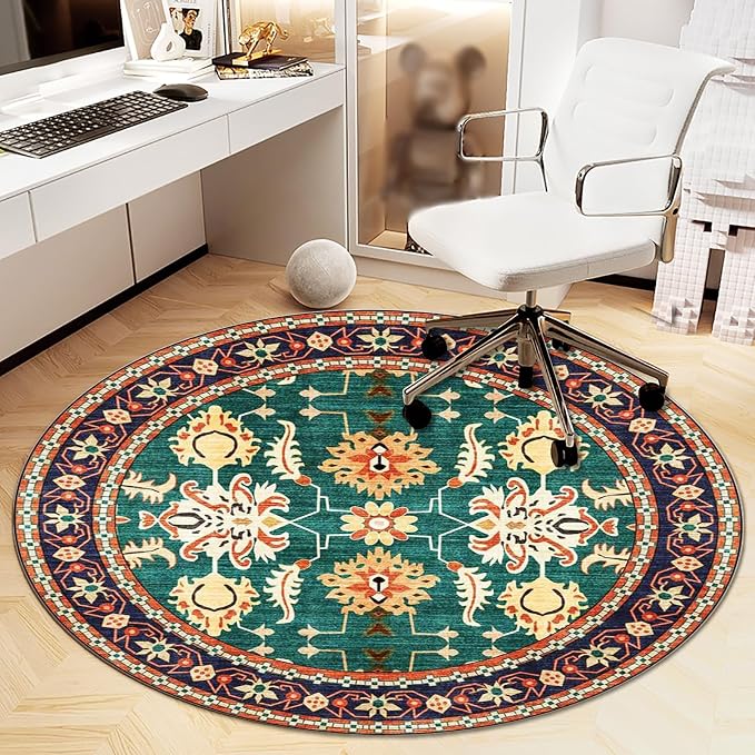 Office Chair Mat for Hardwood Floor, Vintage Computer Gaming Rolling Low Pile Carpet Floor Chair Mat, Anti-Slip Backing Round Desk Rug Floor Mat for Home by Heavyoff