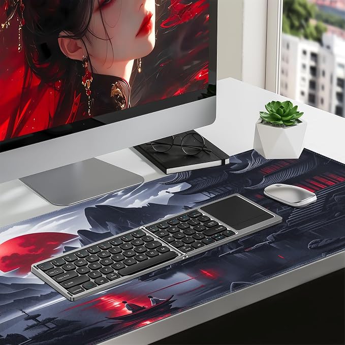 FreeNook Black Mouse Pad Gaming Keyboard Pad 35.4 x 15.7 in Computer Mouse Pad Anime Gaming Mousepad, Expanded Architecture Cool Desk Pad, Japanese Red Moon Large MousePads Suitable for Home Office - Image 3