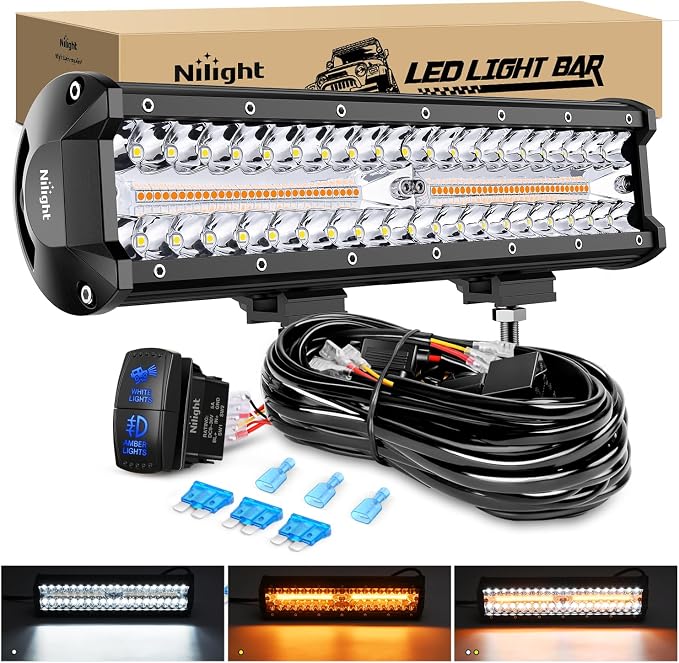 Nilight 12Inch Off-Road LED Light Bar White Amber 3 Lighting Modes by Nilight