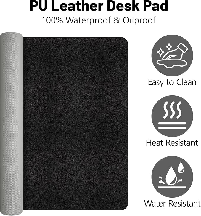 Leather Desk Pad Mat, Large Black Desk Mat, 47.2" x 16.9" | Non-slip and Waterproof Computer Mat, Desk Protector for Office/Home, Desk Accessories - Image 2