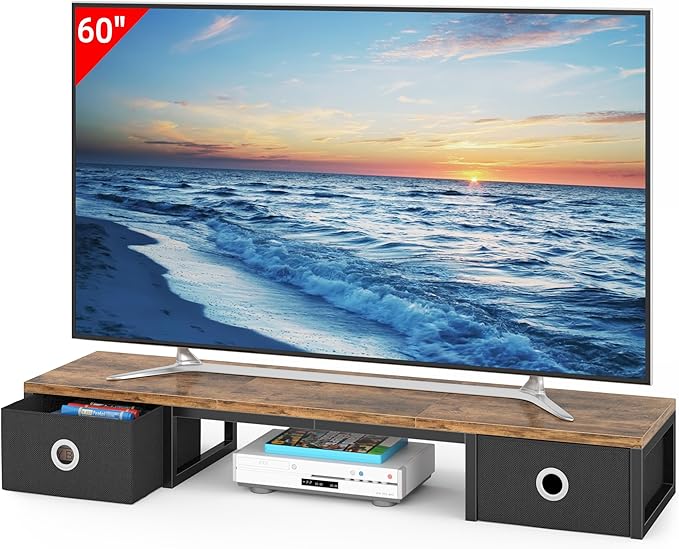 YAOHUOO 45" Large TV Riser with Fabric Drawers for 32-60 inch TV | TV Stand Riser with Steel Legs, Tabletop TV Riser Shelf, Monitor Stand Riser for Home Office,Rustic Brown by YAOHUOO