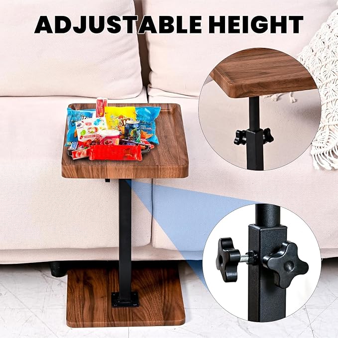 C Table End Table Adjustable Height,C Shaped End for Couch，Snack Tables,360°Swivel TV Tray Sofa Table,Tables that Slide Under,Coffee SideTable for Bed,Chair,Bath-tub (Black Color) - Image 5