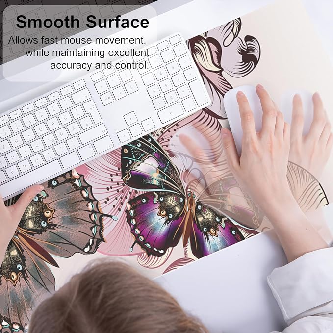 QiyI PU Leather Large Mouse Pad, Office Decor, 31.5" x 11.8", Butterflies | Desk Décor Accessories, Extended Size, Waterproof & Easy to Clean, Smooth Surface, Non Slip Desk Organization - Image 4