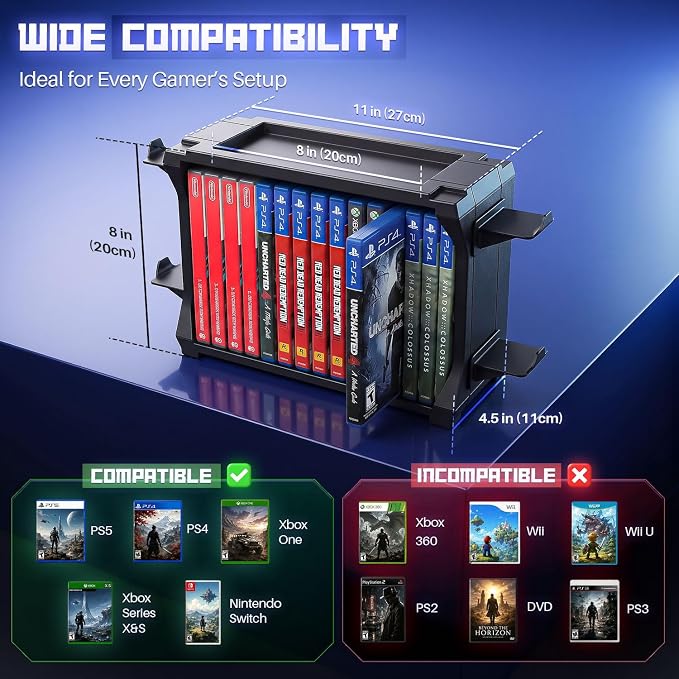 TNP Video Game Storage Tower for PS5, 15 Game Cases, 4 Controllers, Black - Image 7