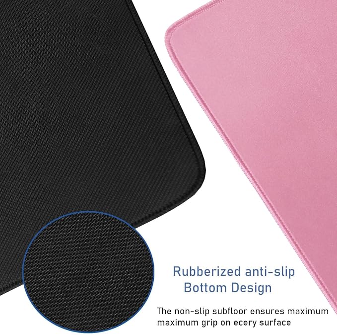 Large Mouse Pad with Stitched Edges, Durable Non-Slip Natural Rubber Base, Waterproof Computer Keyboard Pad Mat for Esports Pros/Gamer/Desktop/Office/Home - Pink - Image 3