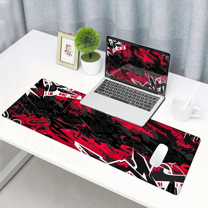 Mouse Pad Gaming, Large XXL Mouse Pads, Non-Slip Rubber Base Mousepad, Keyboard Mouse Mat Desk Pad with Stitched Edges, 31.5x11.8 inch Black Red - Image 6