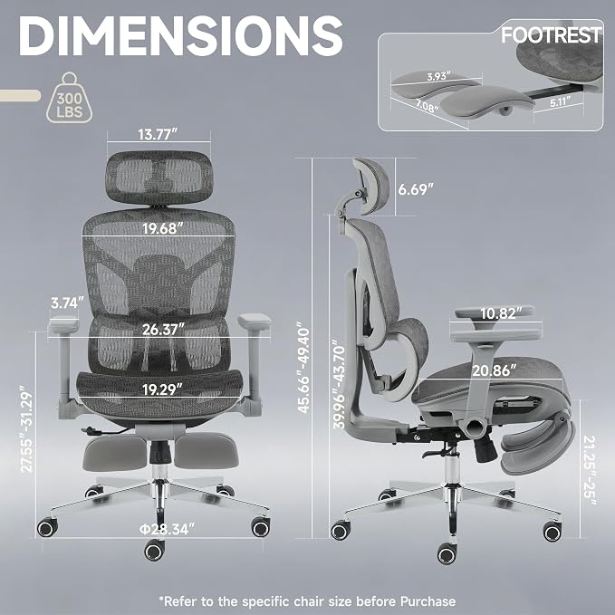 Korser Ergonomic Mesh Office Chair with Footrest, Big and Tall Desk Chair with 4D Flip-Up Arms, Auto-Tracking Lumbar Support, 3D Headrest, High Back Computer Gaming Chair for Home Office, Grey - Image 2