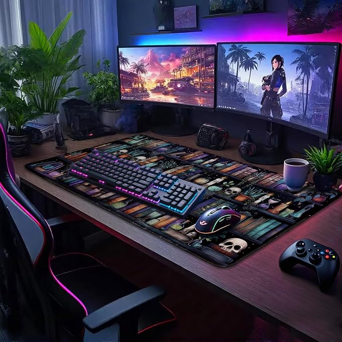 Gothic Library Large Gaming Mouse Pad Desk Mat 31.5"x15.7" | Extended Mousepad, Non-Slip Rubber Base , Stitched Edges, for Computer/Laptop/Office/Home - Image 2