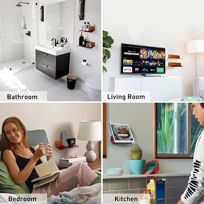 OAPRIRE Acrylic Floating Wall Shelves Brown, No Drill, 9 Inch 2 Pack - Image 3
