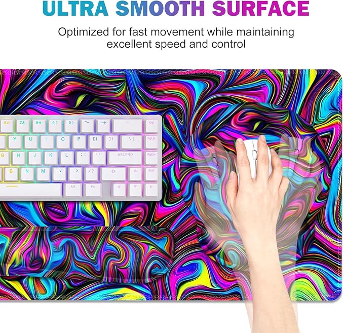 Gaming Mouse Pad, Large Desk Mat, Cute Desk Pad Protector, 4in1 XXL Mousepad + Keyboard Wrist Rest+Mouse Wrist Rest+Coaster Set with Ergonomic Desk Pad for Home Office Computer, Dazzling Bright Color - Image 4