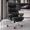 Office Desk Chair, Big and Tall Leather Gaming Chair with Footrest, Wide Ergonomic Comfy Executive High-Back Reclining Computer Chairs, Swivel Rolling Wheels and Padded Lumbar Support, Black Updated by Bestglory