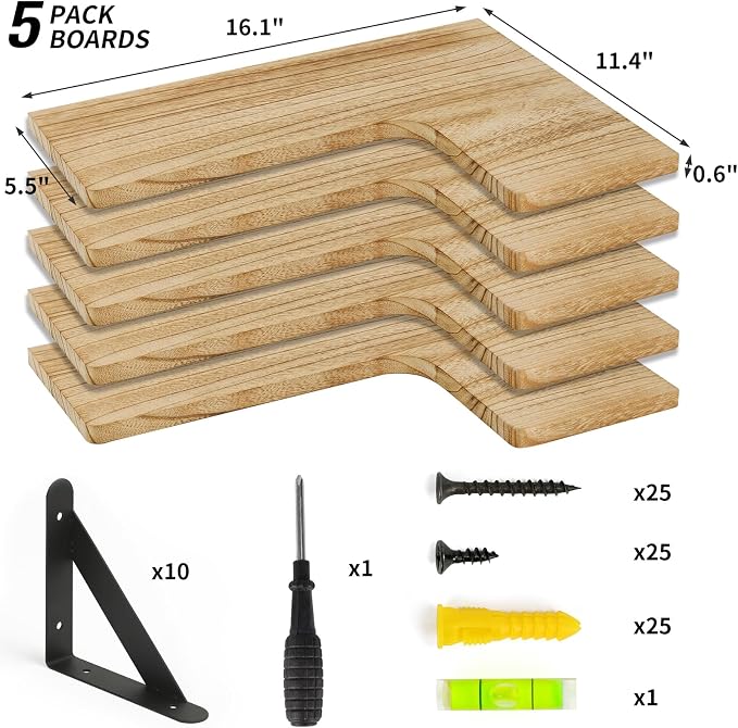 Fixwal Conner Shelves Wall Mounted for Decor, Carbonized Black 5pcs - Image 3