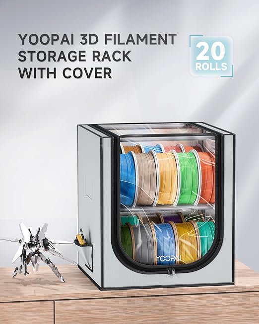 YOOPAI 3D Printer Filament Storage Box – 2 Tier Filament Storage Rack with Fabric Cover, Holds Up to 24 Rolls 1KG – 3D Filament Storage Organizer for Home, Workshop & Studio - Image 2