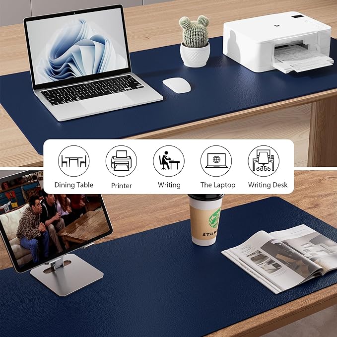 Aothia Leather Desk Pad Protector, Mouse Pad,Office Desk Mat, Non-Slip PU Leather Desk Blotter, Laptop Desk Pad, Waterproof Desk Writing Pad for Office and Home (Dark Blue,36" x 17") (Pack of 2) - Image 5
