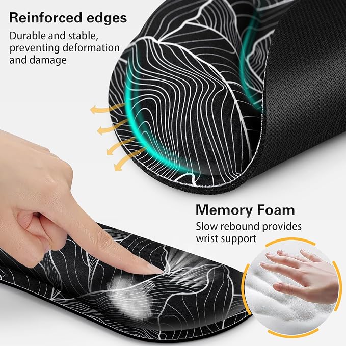 Mouse Pad Black, Ergonomic Keyboard Wrist Rest, Mouse Pad with Wrist Rest - Image 3
