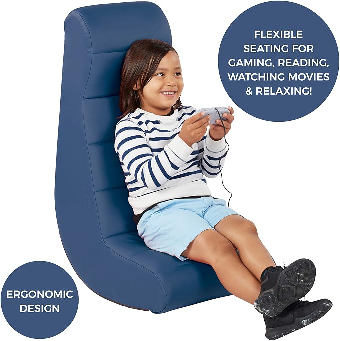 Factory Direct Partners Soft Ergonomic Horizontal Soft Floor Video Rocker - Cushioned Ground Chair Great for Reading, Gaming or Watching TV for Kids, Teens and Adults - Navy, 10489-NV - Image 4