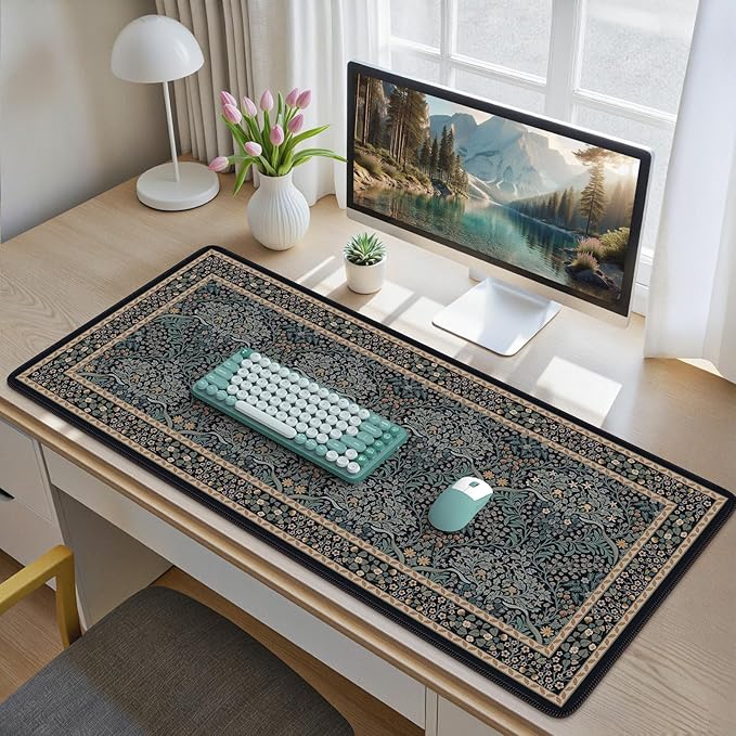 iCasso Desk Cover Mat, Office Mouse Pad,35.4x15.7in,Retro Black | Extra Large Matt for Desktop, Anti-Slip Big Mousepad with Stitched Edges for Computer, PC, Office, Home Workspace - Image 2