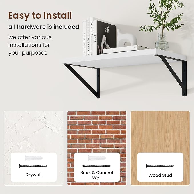 Axeman Deep Floating Shelves, 18'' x 10'' White Wall Shelves Set of 2 - Image 6