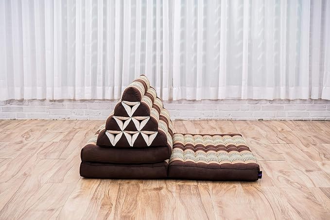 Leewadee 3-Fold Mat XXL with Triangle Cushion – Firm TV Pillow, Foldable Mattress with Cushion Made of Kapok, 67 x 31 inches, Brown - Image 7
