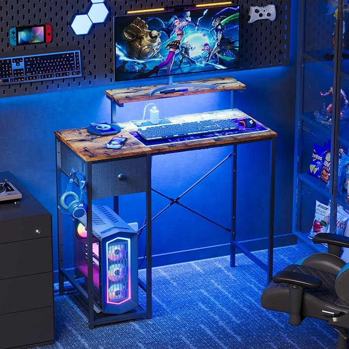 X-cosrack 33.5" Small Gaming Desk with LED Lights & Outlets, Monitor Stand - Image 9