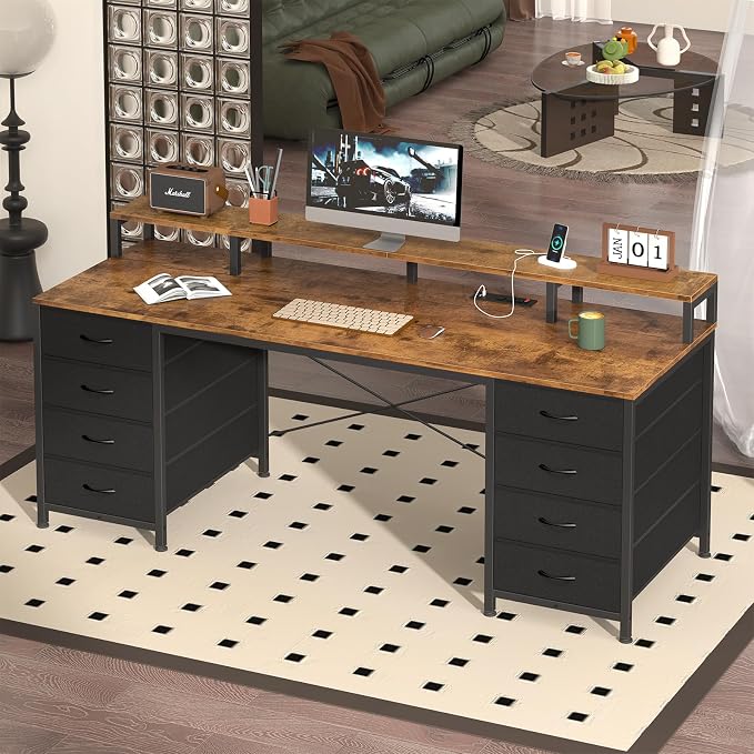 60" Computer Desk with 8 Drawers & Monitor Stand for Home Office, Bedroom - Image 8