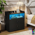 Memobarco Nightstand with Charging Station and LED Light, Black by MEMOBARCO
