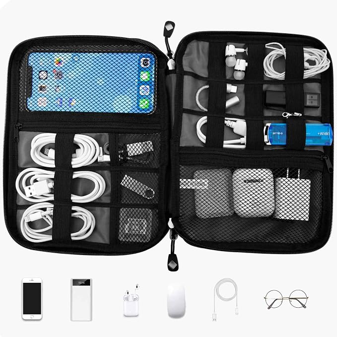 Travel Cable Organizer Bag Waterproof Portable Electronic Accessories Organizer for USB Cable Cord Phone Charger Headset Wire SD Card with 5pcs Cable Ties(Orange) - Image 2