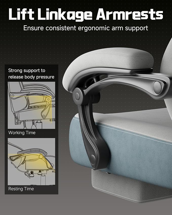 GTPLAYER Big & Tall Gaming Chair, Wide Seat with Footrest, Gray | Ergonomic High Back Computer Desk Chair for Adults, Comfort Padded Seat with Lumbar Support Armrests Recliner for Office/Home - Image 7