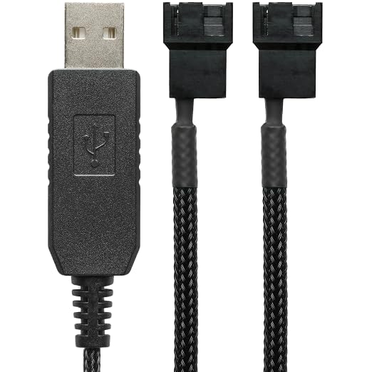CRJ 12V Step-Up USB to Dual PC Fans Power Adapter Cable - 24-inch (60cm), Black Sleeved - Full Fan Speed Adapter for 3-Pin/4-Pin Cooling Fans by CRJElectronics