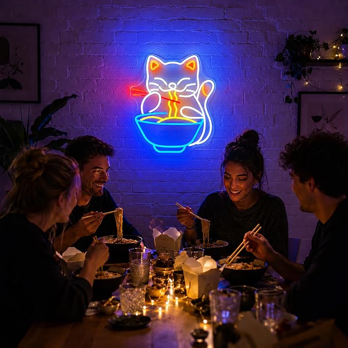 Neon Sign, Ramen Cat Neon Signs for Wall Decor LED Signs Neon Light - Image 4