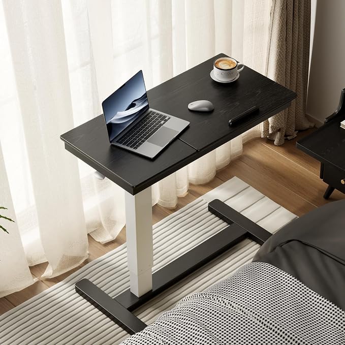 Muwuele Solid Wood Overbed Bedside Table with Wheels,Tilt Top Hospital Bed Table Adjustable Over the Bed,Rolling Bed Desk for Hospital and Home Use (Black) by Muwuele