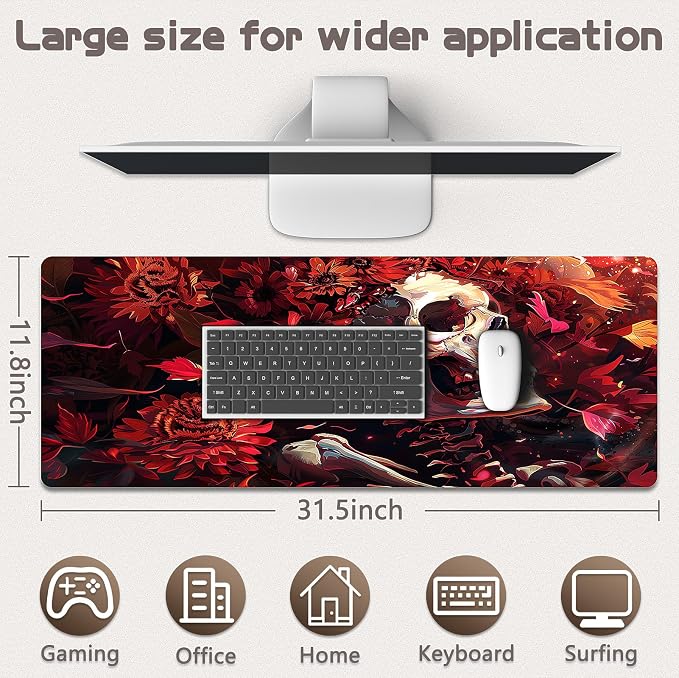 Gaming Mouse Pad - (31.5"×11.8") Skull Large Mouse Pads for Desk - Desk Mat for Keyboard and Mouse with Non-Slip Base, Desks Pad Matfor Game/Office & Home - Image 5