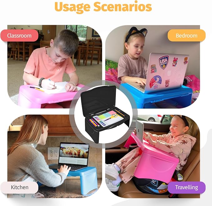 Aerolife Folding Lap Desk - Foldable Table for Work, Study, Gaming, Arts, Crafts, School - Collapsible Laptop Tray with Storage Compartment - Portable Writing Station for Kids, Adults (Black) - Image 6