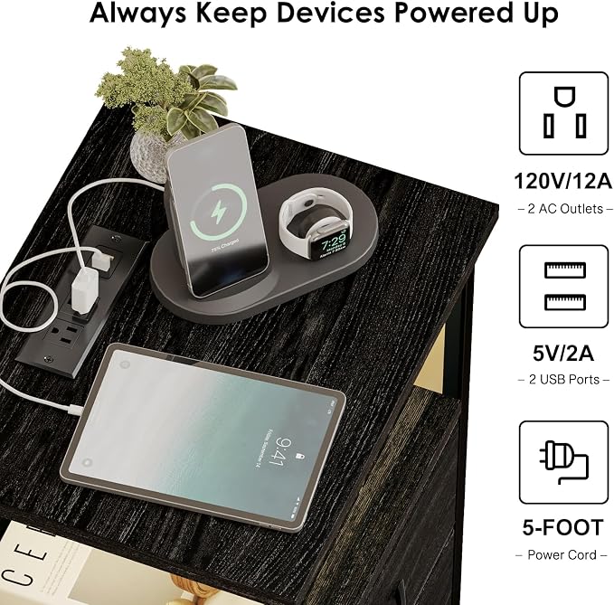 Fixwal Night Stand with 3 Fabric Drawers, Nightstand with Charging Station - Image 5