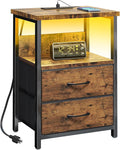 Fixwal Night Stand with Charging Station, Led Nightstand, 2 Fabric Drawers by Fixwal