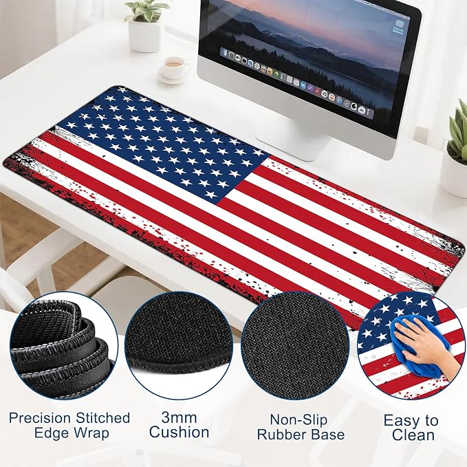 Gaming Desk Mat with Silky Smooth Surface & Exquisite Patterns,31.5x11.8 Inches Large-Sized Mouse Pad, Perfect for Extended Gaming,Work,and Home Office Decor (American Flag 3) - Image 5