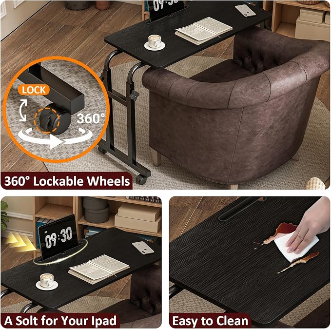 LINGMI Recliner Table, Overbed Table with Wheels Adjustable Height and Length Over Bed Desk, Hospital Heavy Duty Metal Leg Laptop Stand Tray - Image 4