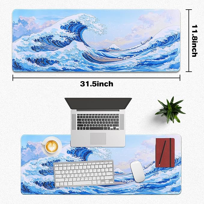 Mouse Pad Gaming - Desk Mat for Keyboard and Mouse - Kanagawa Cartoon Large Mouse Pads for Desk, Japanese Wave Gaming Mousepad (31.5" X 11.8") with Non-Slip Base for Game, Office and Home - Image 5