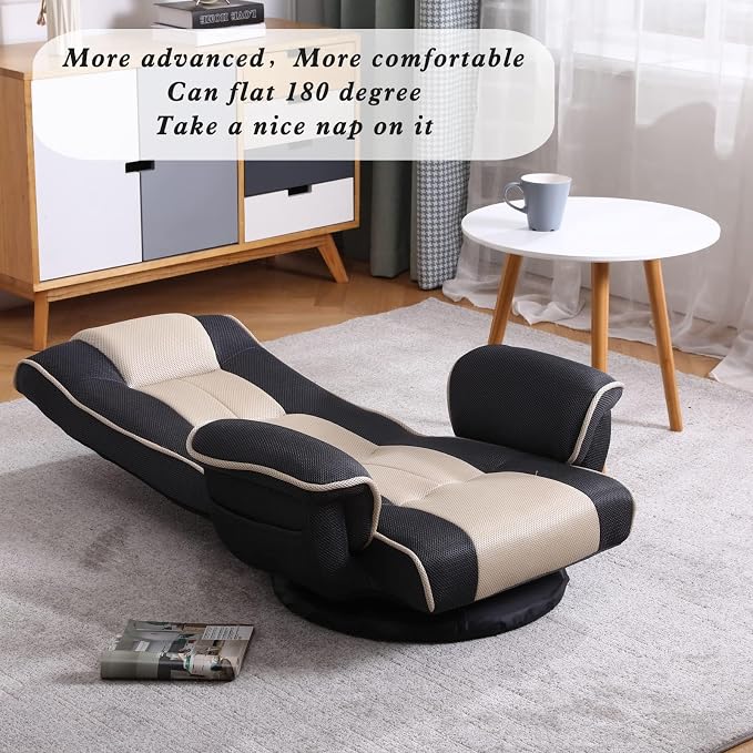 360° Swivel Floor Chair with Armrests, 14-Position Adjustable Floor Lounger for Adults, Foldable Reclining Chair for Living Room & Bedroom - Image 4