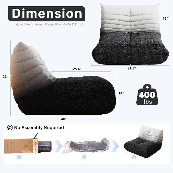 WHGBJA Bean Bag Chair for Adults, Lazy Bean Bag Sofa for Bedroom, Living Room, Reading, Gaming Floor Sofa Chair, Boneless, Comfy - Image 2
