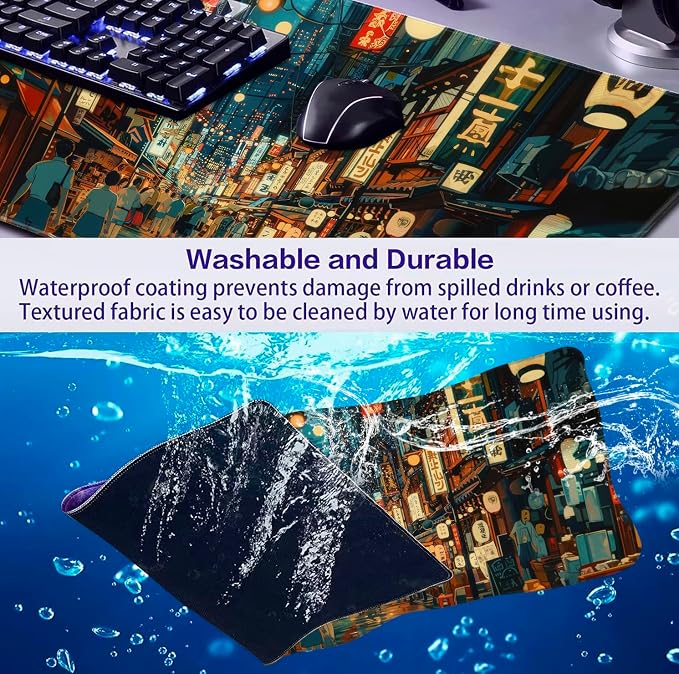 Cute Japanese Street Keyboard Desk Mat, Tokyo Night View Computer Mouse Mat | Large Extended Mouse Pad; Full Desk Coverage; Waterproof Coating; Stable Anti-Slide Base For Gaming, Office, Study Daily Use - Image 6