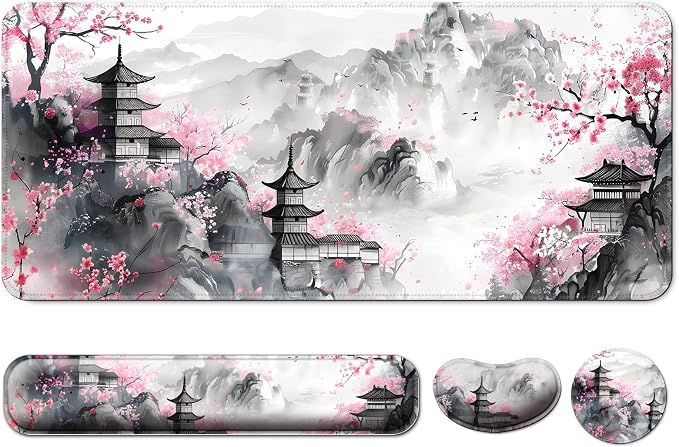 4 in 1 Mouse Pad and Keyboard Wrist Rest,Large Desk Mat,Coaster Set-Anime by Wiabsi