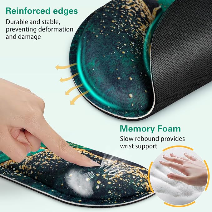 Mouse Pad Green with Wrist Rest Set, 3-in-1 Wrist Support Mousepad - Image 5