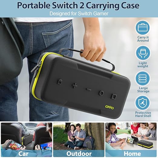 OIVO Carrying Case Compatible with 2025 Nintendo Switch, Portable Switch 2 Travel Carry Case Fit for Joy-Con 2 & Adapter, Hard Shell Protective Pouch Bag with 24 Game Slots, Yellow - Image 7